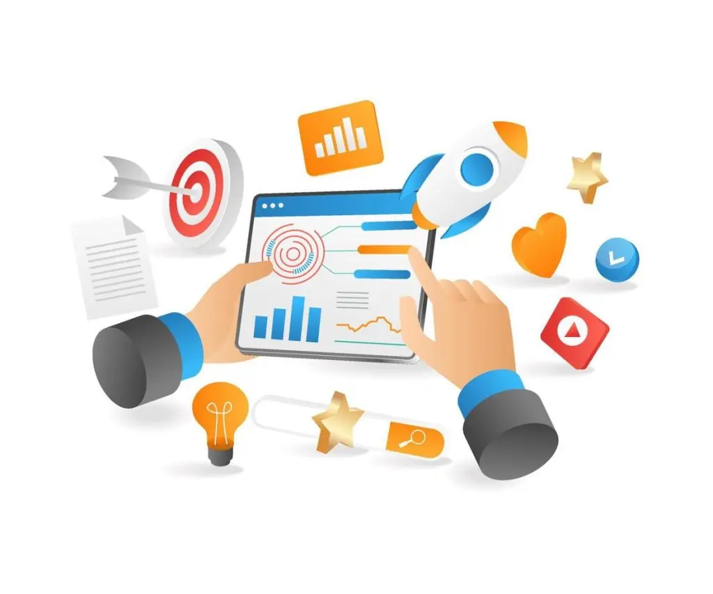 isometric flat 3d illustration social media strategy concept digital marketing startup business vector